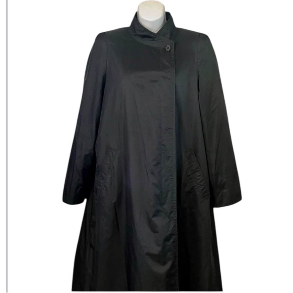 Luba Vintage Womans Black Nyon Asymmetrical Long Quilted Trench Rain Coat 9/10 - Picture 4 of 15